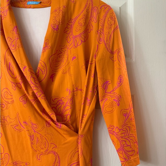 J. McLaughlin Orange and Pink Sheath Dress with Faux Wrap Neckline Medium M - Picture 4 of 6